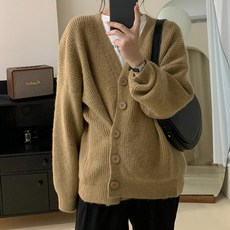 ANYOU 여성 루즈핏 브이넥 단추 니트 카디건 데일리 오버핏 패션 니트 스웨터