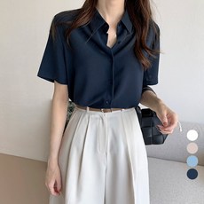 라라벨 여성용 셔츠 베이직 카라 무지 심플 반팔 데일리 셔츠