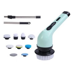  다기능 청소 브러시 전기 스크러버 욕실 주방 360 ° 스핀 파워 도구 9-in-1, 05 Green 9 heads 