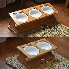 고양이 식기 사료 물통 밥그릇 반려동물 우드, 3개