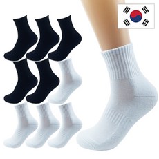 올리싹 5+5 두꺼운 남성용 국산 더블쿠션 스포츠 중목 양말, 화이트+블랙, 10개