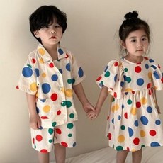 남매룩 나들이 시밀러룩 패밀리룩 남매커플룩 알록달록 원피스 상하세트