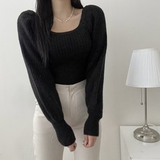  VANANA2 여성 러블리룩 퍼프 벌룬 스퀘어넥 니트 스웨터 