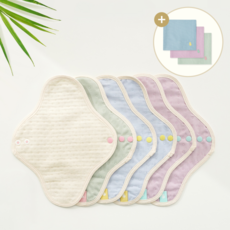  밤부베베 밤부베일리 부드러운 논슬립 팬티라이너 6장 + 파우치, 마린 블루, 라벤더 퍼플 6장 세트 