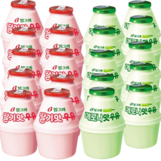 (냉장)빙그레 단지 딸기우유 2종 혼합세트 (딸기맛 and 메로나맛), 10세트, 480ml