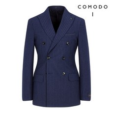 COMODO 코모도 네이비 울96 밀드 스트라이프 더블재킷