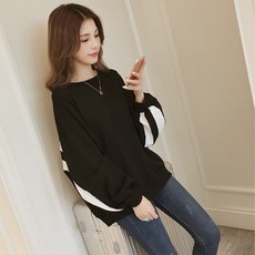 2024 봄 신판 스트라이프 맨팔 슬림핏 긴팔 슬림핏 맨투맨 티셔츠, 블랙, XL, 블랙