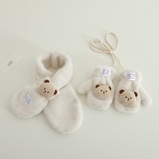 들국화 겨울필수 머플러 아동용 곰돌이 보송 목도리 장갑 세트