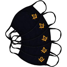 Freemason Logo Square and Compass Symbol Adult Black Face Mask 100% Cotton Washable (7 Pack Black)