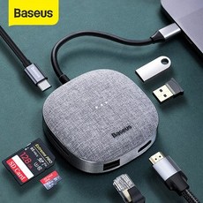 [해외] Baseus USB C 허브 유형 C USB 3.0 RJ45 USB 허브 HDMI 어댑터 도크 MacBook Pro SD 카드 판독기 패브릭 7 포트 유형 C 분배기, 상세내용표시