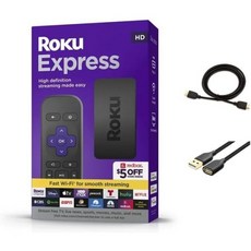 Roku Express신형 HD 스트리밍 장치 고속 HDMI 케이블 및 Simple RemoteTV 컨트롤 없음 Guided Setup Fast WiFi MTC USB 확장 코 - 신형디빅스