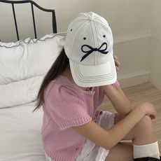 블링살롱 여성 레들리 스티치 데님 리본 자수 볼캡 모자 4컬러 자외선차단