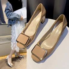 kirahosi 컴포트 여자 스퀘어 미들힐 청키굽 펌프스 구두 596호+덧신증정 COe8r5fq