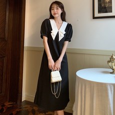 여성복 원피스（M-4XL) 여름 순색 퍼프 소매