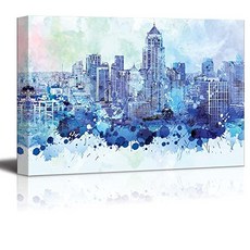 Wall26 - 방콕 방콕 태국 - 캔버스 아트 패밀리 아트 - 32x48 인치의 활기찬 푸른 스플래시 페인트 (32"x48" City of Bangkok), 32"x48", City of Bangkok, 32"x48", City of Bangkok