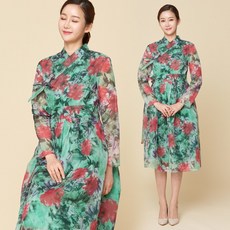 바림 물모시 그린 시스루 철릭원피스 생활한복
