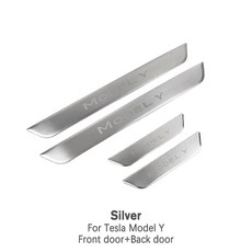 자기 유도 조명 페달 환영 빛 테슬라 모델 Y 3 2021 자동차 문턱 보호 스트립 액세서리, 04 mY silver set, 1개