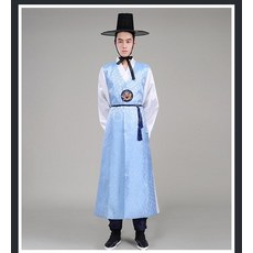 남성 한복 세트 두루마기 조끼 바지 고급 블루