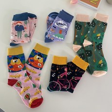 5개 1SET 워더미 키치 하이킹 토이 일러스트 남녀공용 중목 양말 W366 리뷰후기