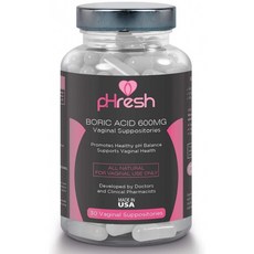 붕산 질 좌약 pHresh-건강한 질 pH 균형 촉진 질 건강 지원 600mg 천연 붕산 좌약 30 개 병 Non-GMO 타사 테스트-Made in U, 1