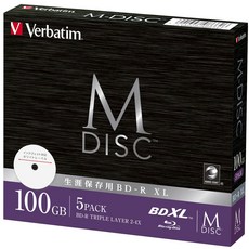 Verbatim 바베이텀 장기 보존 M-DISC BD-R XL 1회 기록용 2-4배속 100GB 5장 인쇄 지원 화이트 레벨 블루 레이 디스크 DBR100YMDP5V2
