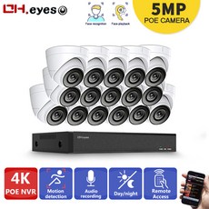 영어 설명서 어?Eyes AI 4K 5MP POE 시스템 16CH POE CCTV 보안 NVR 키트 인체 검측 오디오 레코드 옥외 IP 카메라 모니터링 시스템, 없다, 미국 플러그, 16채널 nvr 16 카메라, 1개