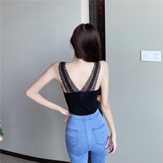 겨울 가을 계절 보온 이너티셔츠 섹시 브이넥 끈나시 라텍스 브라패드 여성 룩