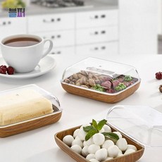스마트클라우드 나무무늬 에블린 아카시아 우드 다용도 치즈 버터 돔 105x140mm 원목스타일 식기