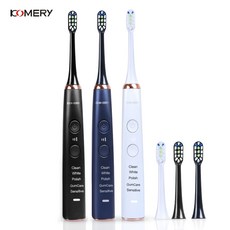 KOMERY 새로운 전동 칫솔 방수 IPX7 5 가지 모드 3 Intensities 50 000 Strokes/min 4 Pcs DuPont Replacement Best To, 1개, CHINA, Black