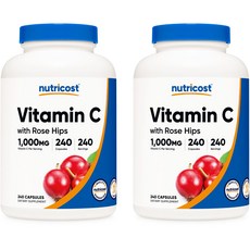 Nutricost Vitamin C with Rose Hips 1025mg 240 Cap Nutricost 비타민 C with 로즈힙 1025mg 240캡슐(2병) - 프리미엄, 1개, 240정