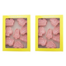 Mian Xiao Xin 비스킷 몰드 DIY 3D 입체 홈베이킹 도구 아이싱 쿠키스탬프 8종 세트, 교통, 2개