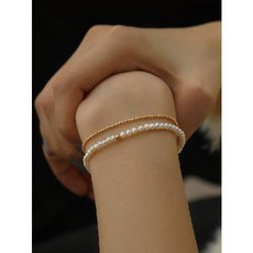묵주팔찌 비휴팔찌 오은 장식 14K 레이어드 천연진주 팔찌 여 심플 시크 시크룩