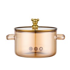 SAHINER 내열 전자레인지 유리 양수 라면냄비, 1500ml, 샴페인, 1개