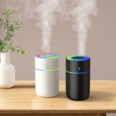 자동차와 가정에 적합한 다채로운 조명을 갖춘 USB 휴대용 230ML 가습기 1개, Black