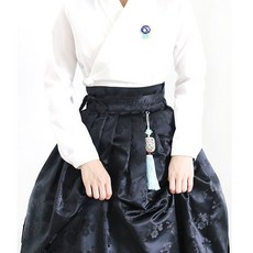 여성 퓨전 개량한복 매화문 양단 허리치마 블랙
