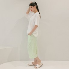 커플용 지지미 블럭 체크 파자마 7부 바지