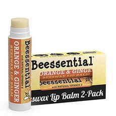 Beessential 올 내추럴 오렌지 생강 립밤 2 팩 - 입술의 건조와 균열을 치료하고 예방 - 남자 여자 아이들을위한 - 보습 밀랍, 단일상품, 단일상품