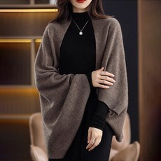 ROYALBELLE 여성 단색 숄 가오리소매 소프트 보온 하프기장 오버핏 숄 Y091805