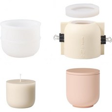 3.5oz 캔들 리필 몰드가 있는 뚜껑 실리콘 부완 니콜 원형 용기 제스모나이트 콘크리트 시멘트용 항아리 몰드 SH10249152LZ625, SH1024+915-2+LZ625