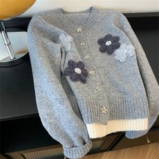 Vezri 여 가을 겨울 고급스러운 니트 꽃 자수 상의 감미로운 SKZ111