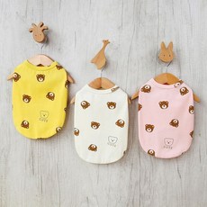 (BND-S51) 큐트 곰돌이 코튼 나시 강아지티셔츠, 2XL, 색상:옐로우