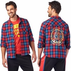 ZW헬스 댄스스포츠셔츠 줌바웨어 줌바 닷컴 댄스복 클래식레드 줌바남방 체크셔츠