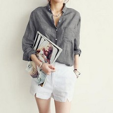 바이미니 버튼 카라 간절기 아사면 남방