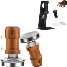 커피 템퍼 에스프레소탬퍼 용품 에스프레소 탬퍼 58mm 304 스테인리스 스틸 베이스 리플이 있는 304LB 듀얼 스프링 로드 캘리브레이션 호두나무 손잡이, 1개