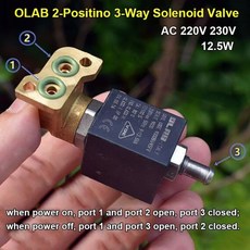 솔레노이드 밸브 이탈리아 OLAB 230Vac 시리즈 9000 전기 황동 커피 머신용 3 방향 2 위치 액체 스팀 온수 466269, 없음, 1개