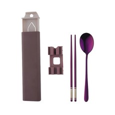 야외 작업용 휴대용 수저 젓가락 스푼 캠핑 여행 케이스 플랫웨어, 4.Purple with Brow.., 1개