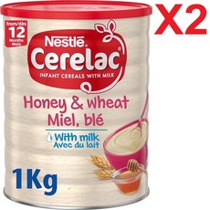 [영국발송] 2통 1kg 네슬레 세레락 이유식 허니 앤 위트 윗 밀크 12개월이상 Nestle Cerelac Honey & Wheat with Milk Infant Cereal, 2개