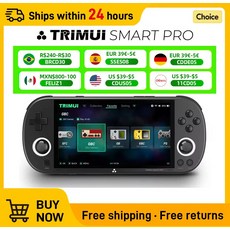 트리무이 스마트 프로 레트로 비디오 게임 콘솔 휴대용 게임 4.96 인치 IPS 스크린 리눅스 시스템 조이스틱 RGB 조명 Smartpro 2024 신제품, No Card, Trimui Pro Black
