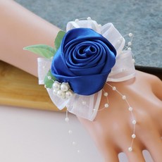 Royalways 6pcs 댄스 파티 꽃 웨딩 신부 손목 코사지 신부 들러리 손목 꽃 코사지 꽃 결혼식 (로열 블루 3.15 x 2.36 x 1.57 인치), 8 x 6 x 4 cm, 리본, 로얄 블루