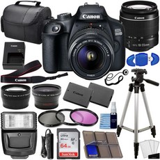 캐논 EOS 2000D 반격 T7 DSLR 1855mm 렌즈 3렌즈 키트 포함 64GB 메모리 카드 여분의 배터리 3PC 필터 삼각대 케이스 완전한 사진 묶음 국제 모델 블랙 - 캐논7d